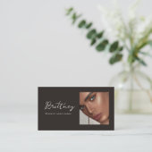 Zwart Wit Script QR Code Foto Make-up Bedrijf C Visitekaartje (Staand voorkant)