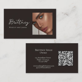 Zwart Wit Script QR Code Foto Make-up Bedrijf C Visitekaartje