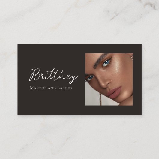 Zwart Wit Script QR Code Foto Make-up Visitekaartje (Voorkant)