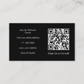 Zwart Wit Script QR Code Foto Make-up Visitekaartje (Achterkant)