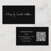 Zwart Wit Script QR Code Make-up Visitekaartje (Voorkant / Achterkant)