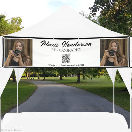 Zwart & Wit Script QR-code Minimalistische booth T Spandoek