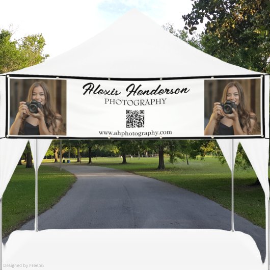 Zwart & Wit Script QR-code Minimalistische booth T Spandoek