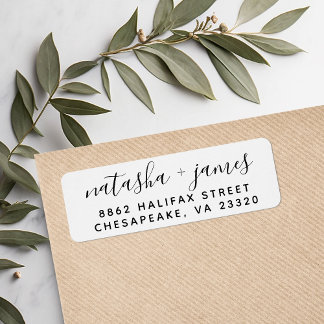 Zwart-wit script retouradres voor trouwkaarten etiket