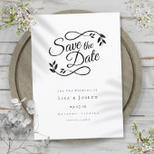 Zwart-wit Script Save the Date Wedding Kaart