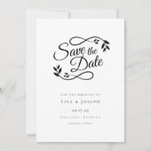 Zwart-wit Script Save the Date Wedding Kaart (Voorkant)