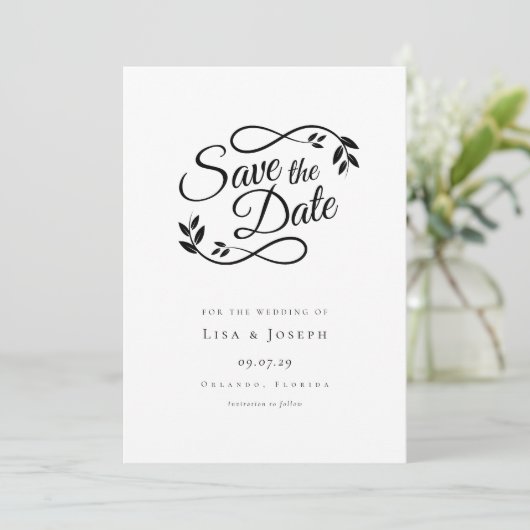 Zwart-wit Script Save the Date Wedding Kaart (Staand voorkant)