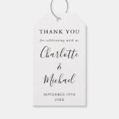 Zwart-wit script trouwcadeau bedankbriefje cadeaulabel (Voorkant)