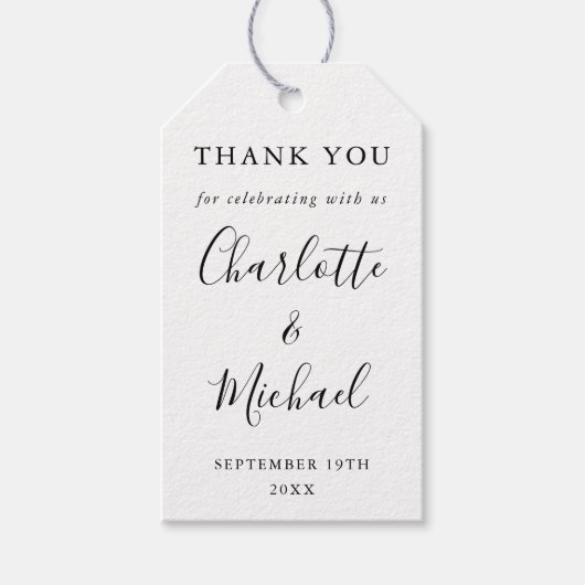 Zwart-wit script trouwcadeau bedankbriefje cadeaulabel (Voorkant)