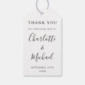 Zwart-wit script trouwcadeau bedankbriefje cadeaulabel (Achterkant)