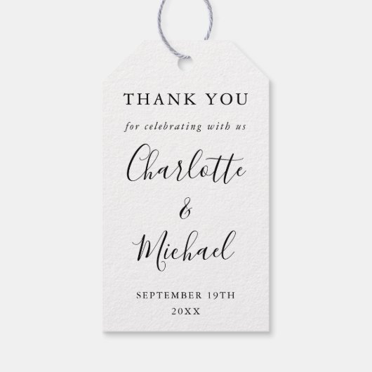 Zwart-wit script trouwcadeau bedankbriefje cadeaulabel (Achterkant)