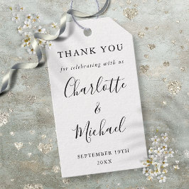 Zwart-wit script trouwcadeau bedankbriefje cadeaulabel