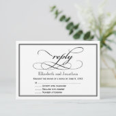 Zwart-wit script trouwreactiekaart RSVP kaartje (Staand voorkant)