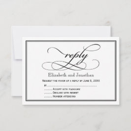 Zwart-wit script trouwreactiekaart RSVP kaartje