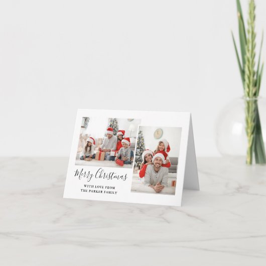 Zwart-wit script twee foto's met pretkerst feestdagen kaart (Voorkant)