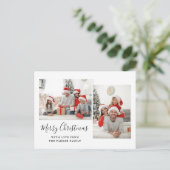 Zwart-wit script twee foto's met pretkerst feestdagenkaart (Staand voorkant)