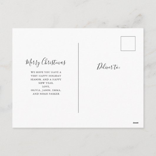 Zwart-wit script twee foto's met pretkerst feestdagenkaart (Achterkant)