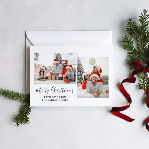 Zwart-wit script twee foto's met pretkerst feestdagenkaart