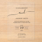 Zwart-wit Script typografie bruiloft Acryl Uitnodigingen (Voorkant)