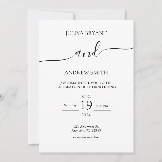 Zwart-wit Script typografie bruiloft Kaart (Voorkant)