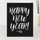 Zwart-wit script typografie Gelukkig Nieuwjaar Kaart (Voorkant)