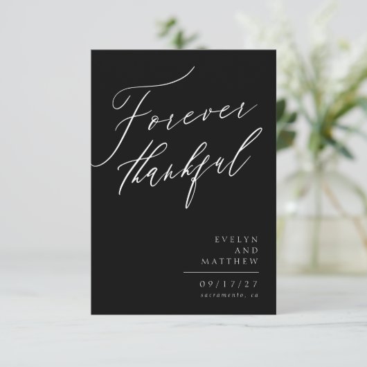 Zwart wit script voor altijd dankbaar fotocollage bedankkaart (Staand voorkant)