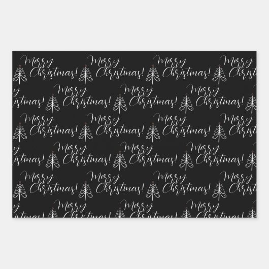 Zwart wit script Vroegere kerstboomnaam Inpakpapier Vel (Voorkant)