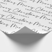Zwart wit script Vroegere kerstfamilie naam Wra Cadeaupapier (Hoek)