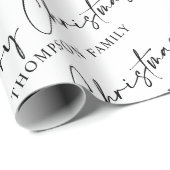 Zwart wit script Vroegere kerstfamilie naam Wra Cadeaupapier (Rol Hoek)