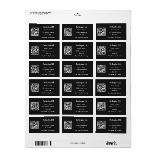 Zwart-wit script zakelijk QR-code adreslabel Etiket (Full Sheet)