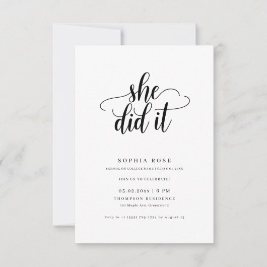 Zwart-wit script ze deed het Afstuderen 2025 Kaart (Voorkant)