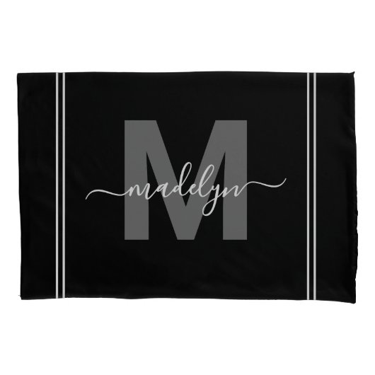 Zwart-wit scriptnaam Monogram Kussensloop (Voorkant-Links)