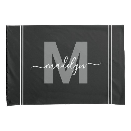 Zwart-wit scriptnaam Monogram Kussensloop (Voorkant-Rechts)