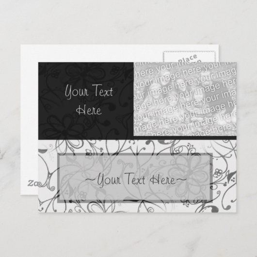 Zwart-wit Scroll Fotohouder Briefkaart (Voorkant / Achterkant)