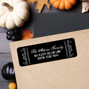 Zwart-wit  Scroll Halloween Adres Etiket