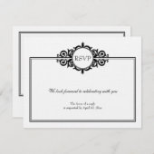 Zwart-wit scrollende Victoriaanse bruiloft RSVP-re RSVP Kaartje (Voorkant / Achterkant)