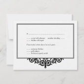 Zwart-wit scrollende Victoriaanse bruiloft RSVP-re RSVP Kaartje (Achterkant)
