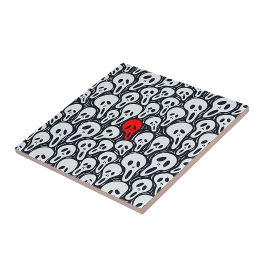 Zwart & Wit Sculls Patroon Touch of Red Tegeltje (Zijkant)