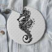 Zwart & Wit Seahorse-Tattoo Stijl Ronde Button 6,0 Cm (In situ)