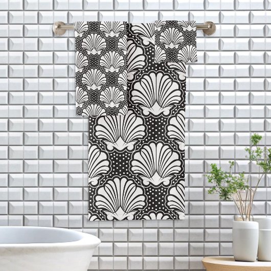 Zwart & Wit Seashell Bad Handdoek