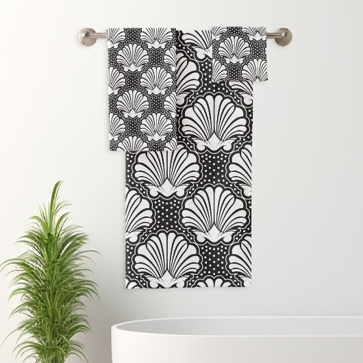 Zwart & Wit Seashell Bad Handdoek