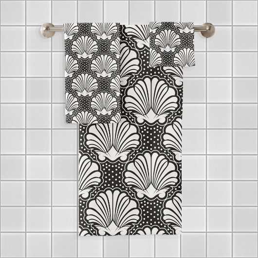 Zwart & Wit Seashell Bad Handdoek