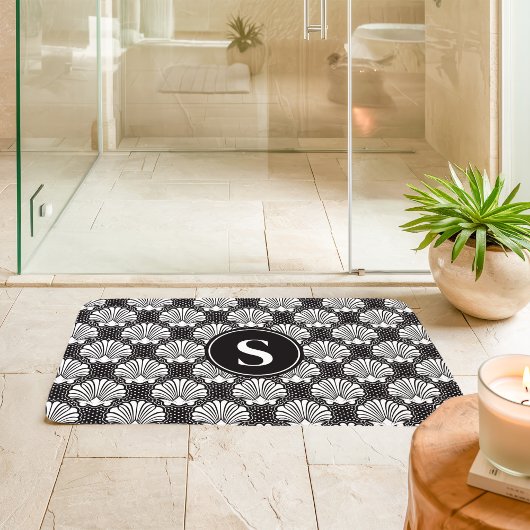 Zwart-wit Seashell Coastal Monogram Badmat