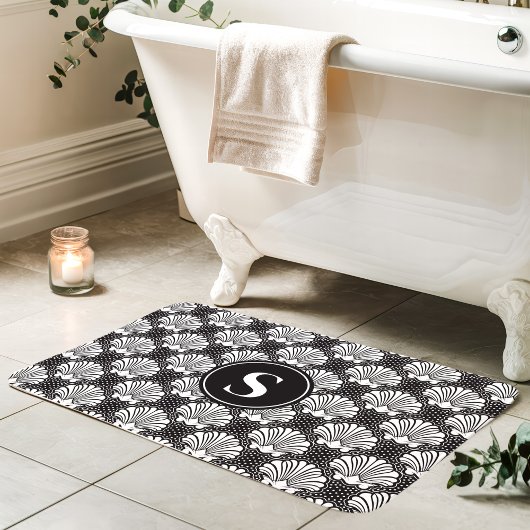 Zwart-wit Seashell Coastal Monogram Badmat