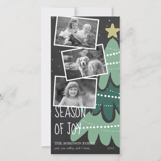 Zwart-wit seizoen van vrolijke kerstfotokaart feestdagenkaart (Voorkant)