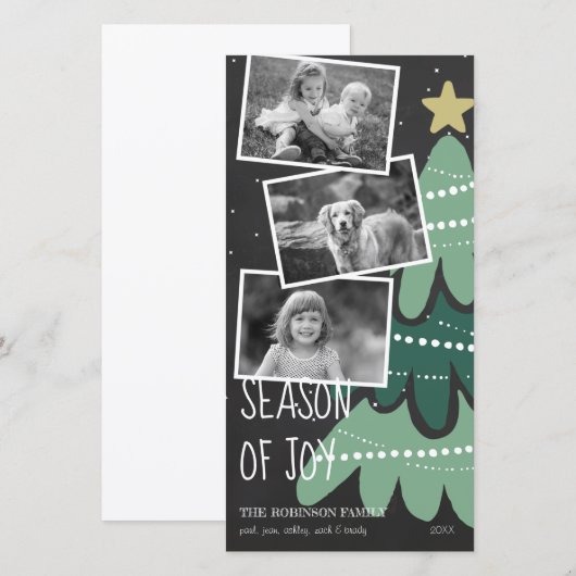 Zwart-wit seizoen van vrolijke kerstfotokaart feestdagenkaart (Voorkant / Achterkant)