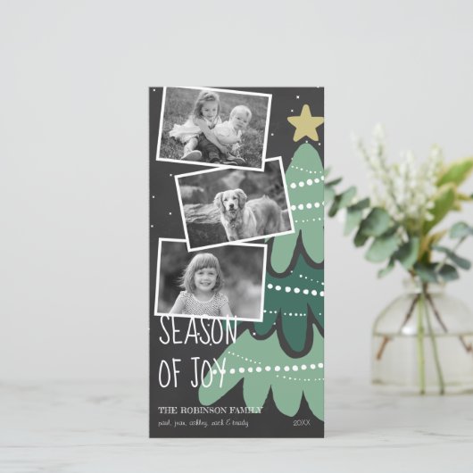 Zwart-wit seizoen van vrolijke kerstfotokaart feestdagenkaart (Staand voorkant)