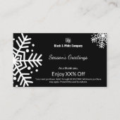 Zwart-wit seizoensgroeten Dank u Kortingskaartje (Voorkant)