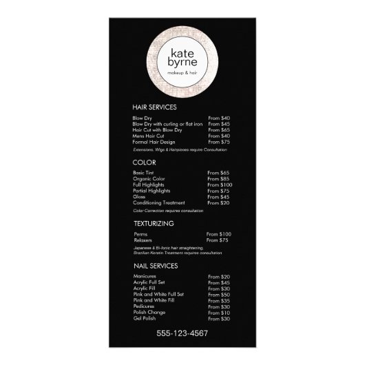 Zwart wit Sequin Beauty Price List Service Menu (Voorkant)