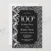 Zwart Wit Sequins 100e Verjaardagsfeestje Kaart (Voorkant)